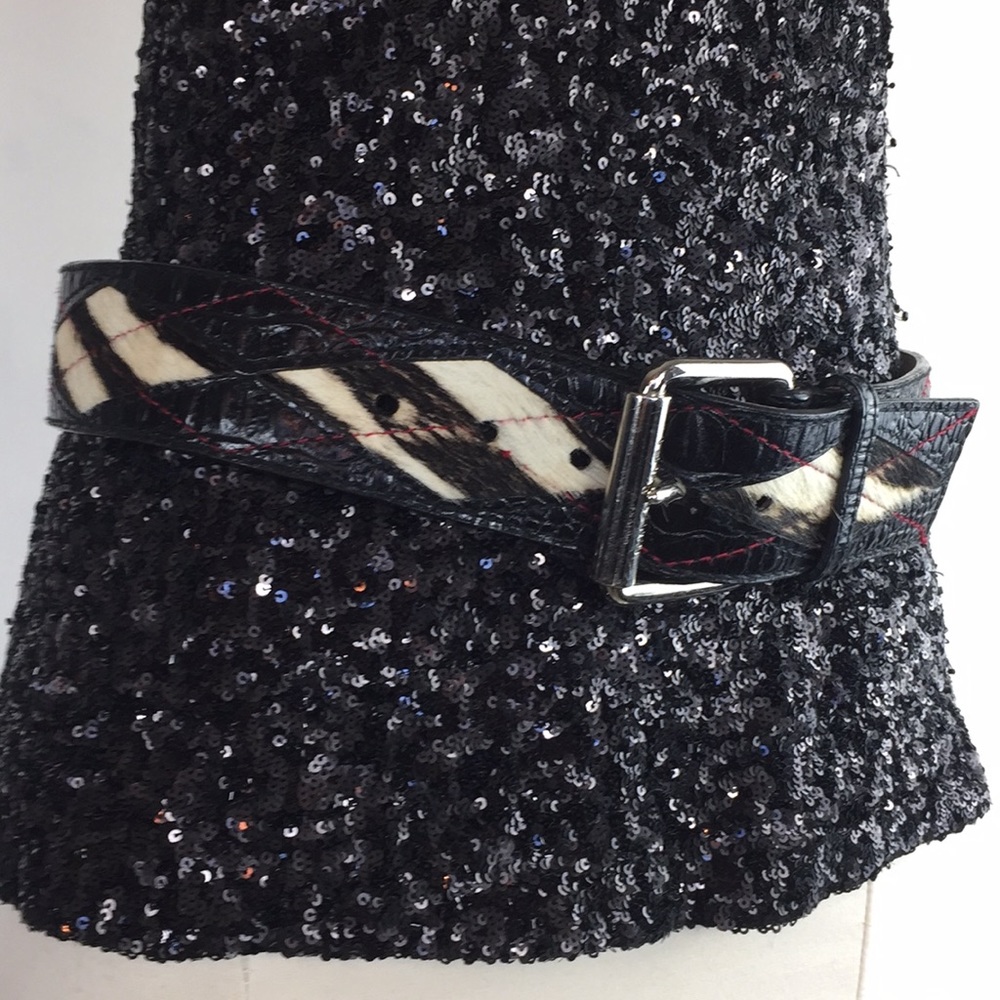 Michael Kors Small Black Argyle Pony Hair belt - Picture 2 of 8